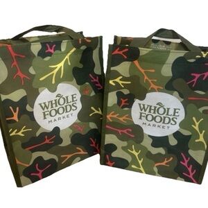 Whole Foods Green Leaf Design Small Reusable Bag 12 x 9 x 7 inch (Set Of 2)